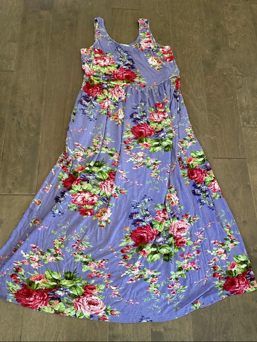 April Cornell Lavender Floral Maxi Dress with Pink & Green Bouquet Print